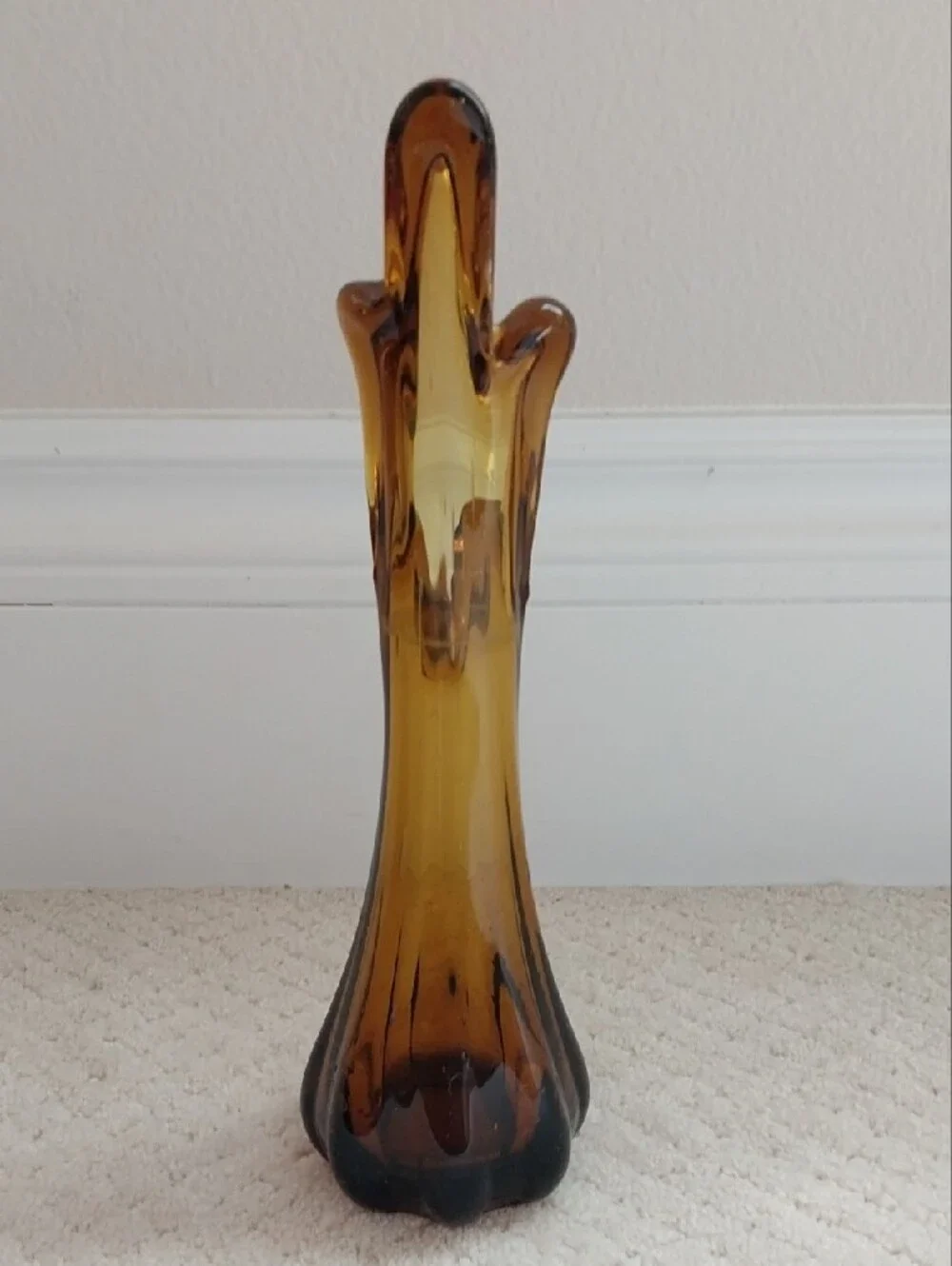Murano Amber and Dark Brown Sculptural Art Glass Vase
